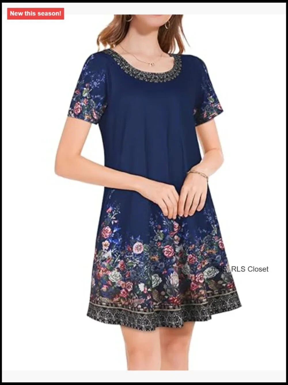 Short Sleeve Scoop Neck Casual Sundress with Pockets